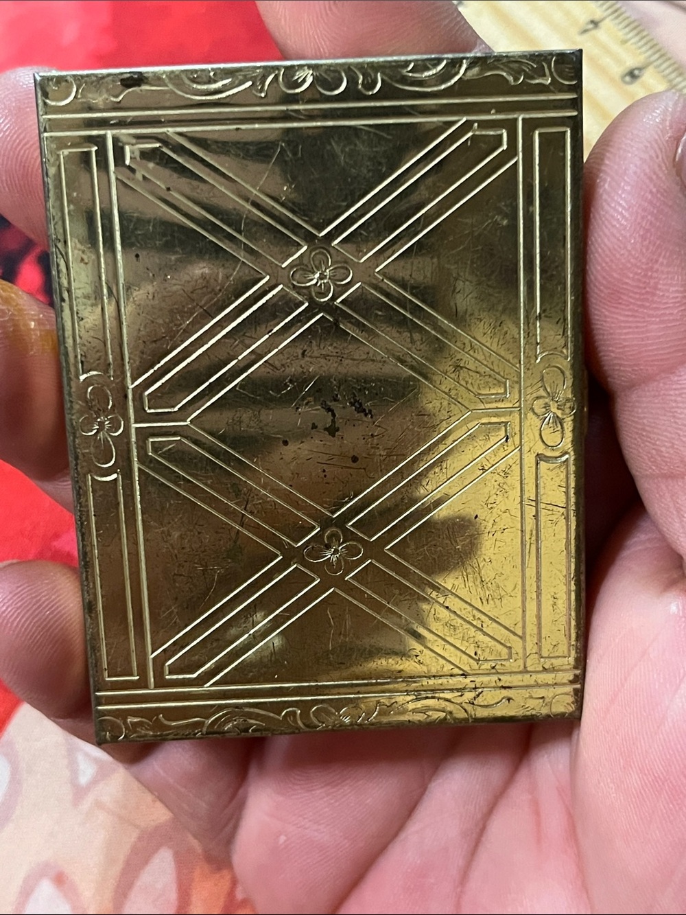 Antique Silver Engraved Rectangular Compact Case - Picture 7 of 13
